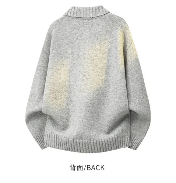 Design Knit Collared Button-Up Sweater Gray with Gold Gradient - 14