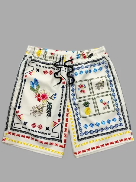 Design Puzzle Print Drawstring Shorts Black - 18