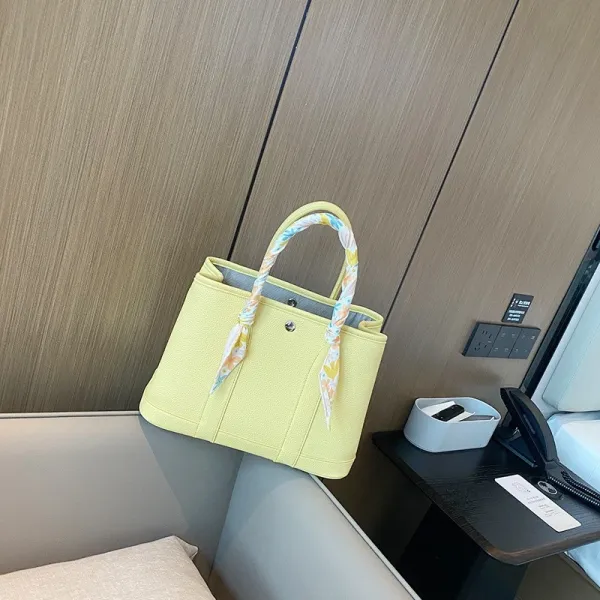 Design Tote Bag with Floral Scarf Handle in Lemon Yellow Handbags - 1