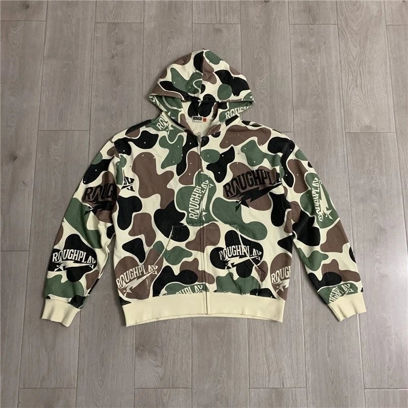 Design Rough Play Camo Print Zip-Up Hoodie Multicolor Hoodie - 4