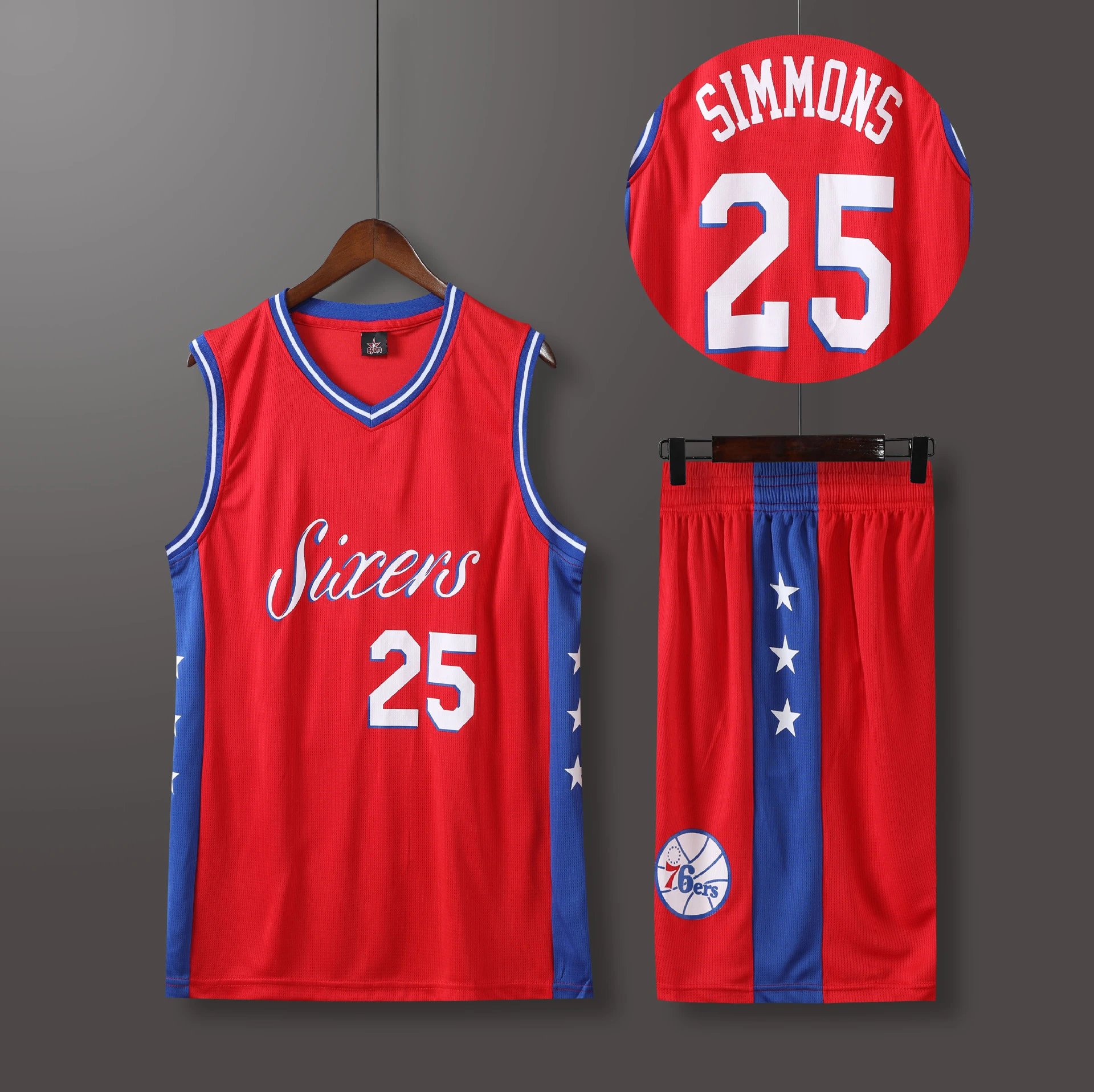 Philadelphia 76ers Ben Simmons #25 Replica Jersey Set Red / Blue