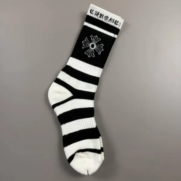 Chrome Hearts Striped Crew Socks Black White - 1
