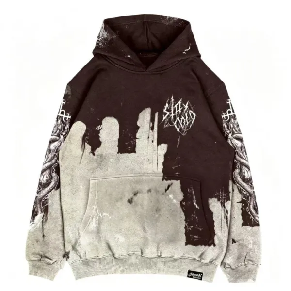 Design Distressed Graphic Hoodie Black and Gray - 1