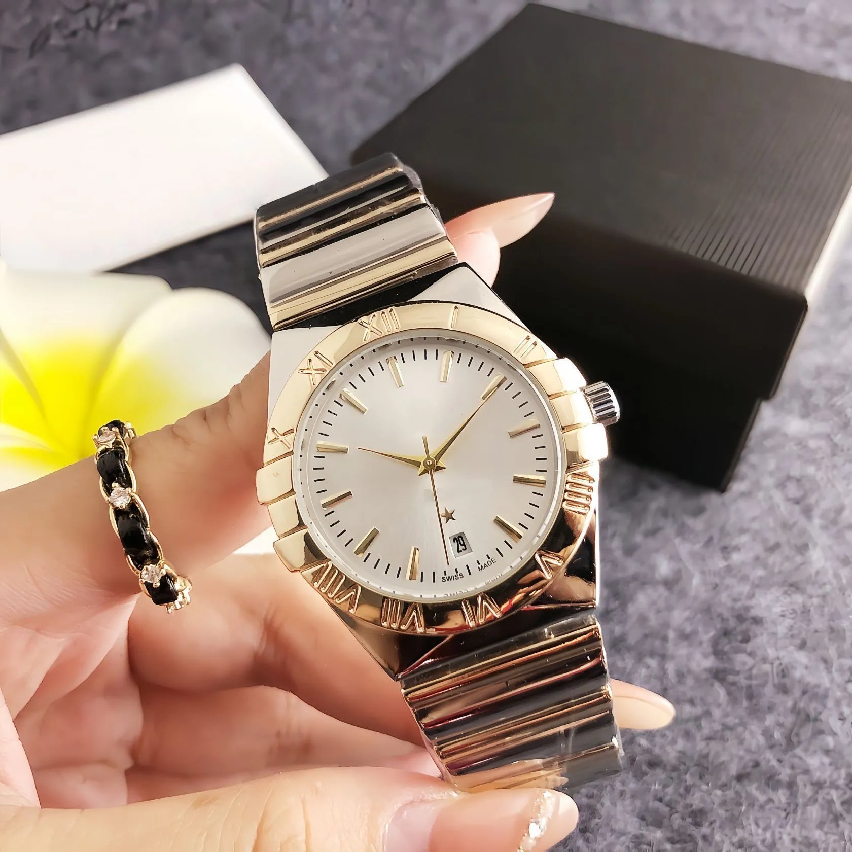 Design Gold-Tone Roman Numeral Quartz Watch Watches - 8