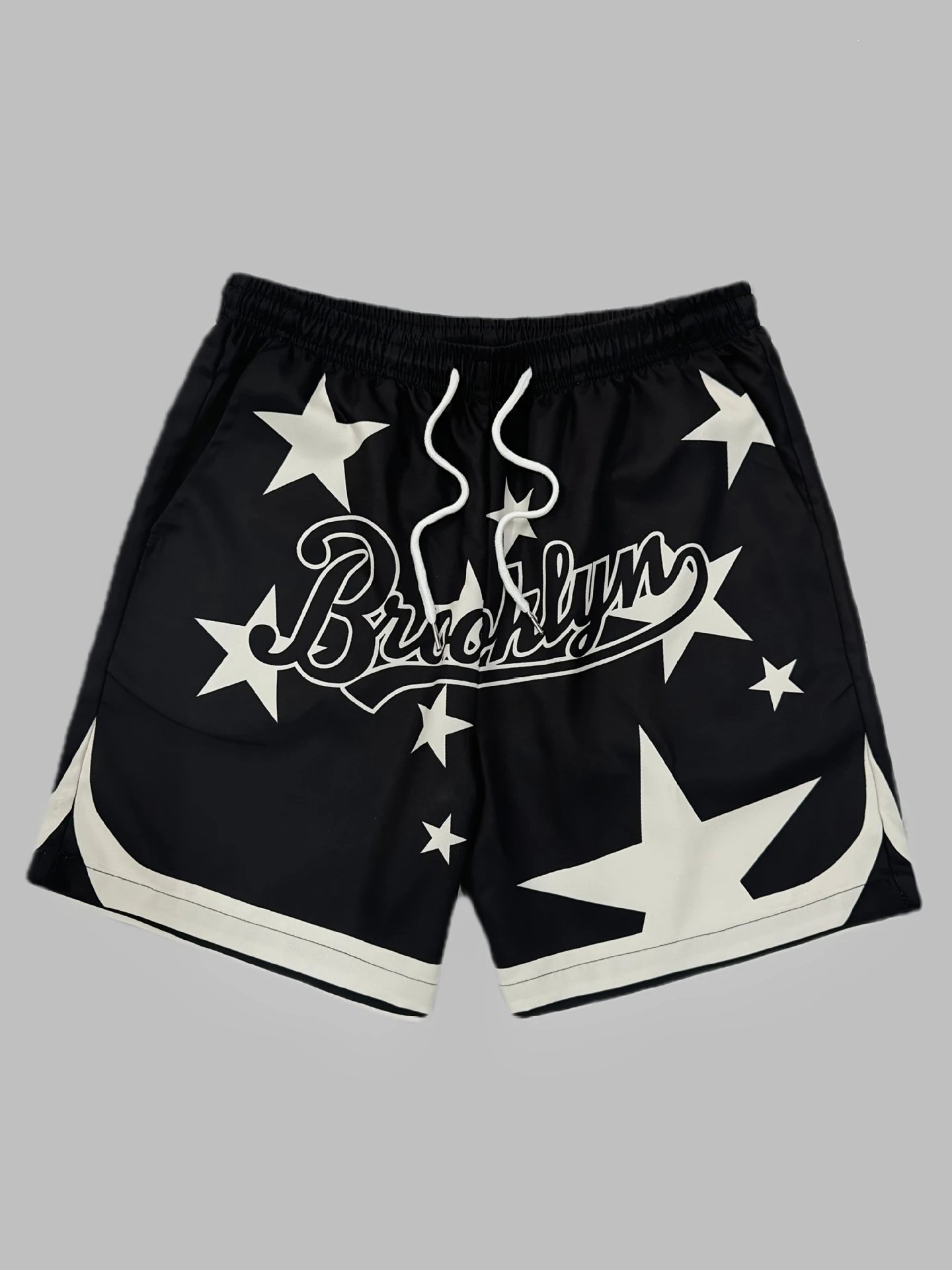 Design Brooklyn Star Print Basketball Shorts Black / White - 1