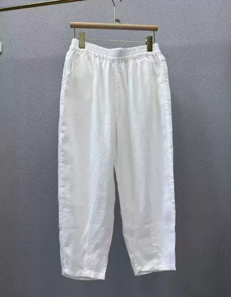 Design Linen Cropped Pants White - 1