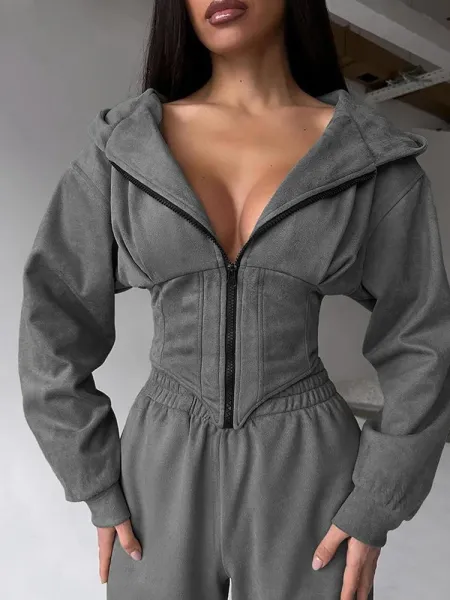 Design Pink Zip-Front Hooded Jumpsuit Sets - 7
