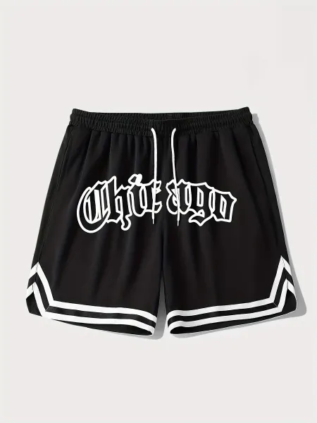 Design Puzzle Print Drawstring Shorts Black - 9