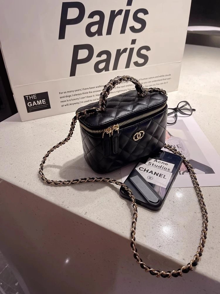 Chanel Mini Coco Handle Black Quilted Leather Chain Handbag - 25