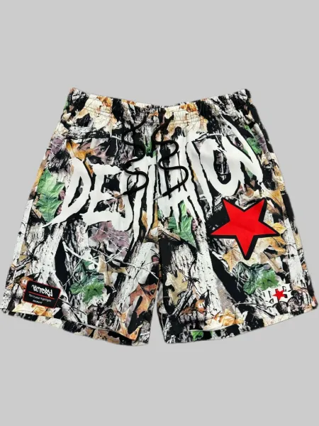 Design Puzzle Print Drawstring Shorts Black - 11