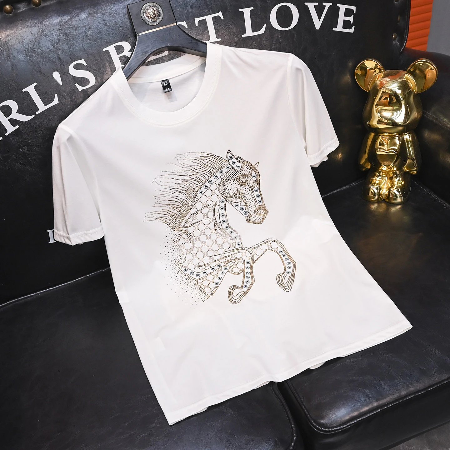 Design Horse Rhinestone Embroidery Royal Blue T-Shirt - 9