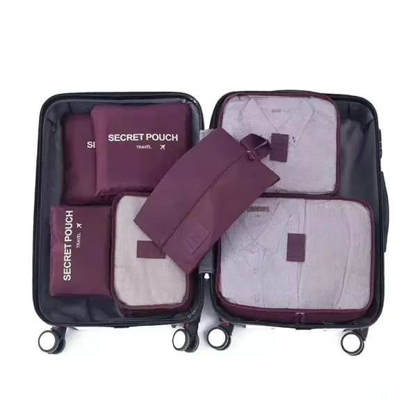 Design Secret Pouch Travel Organizer Set Burgundy Packing Cubes Travel Bags - 1