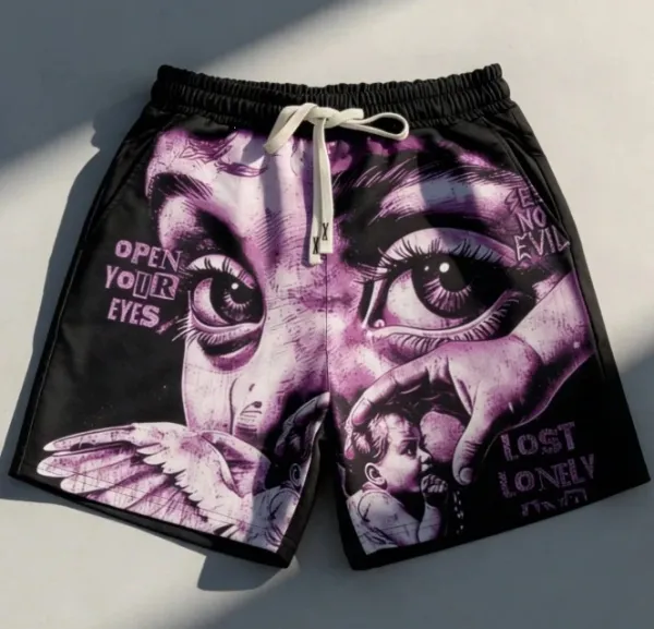 Design Graphic Print Purple Eyes Swim Shorts - 3
