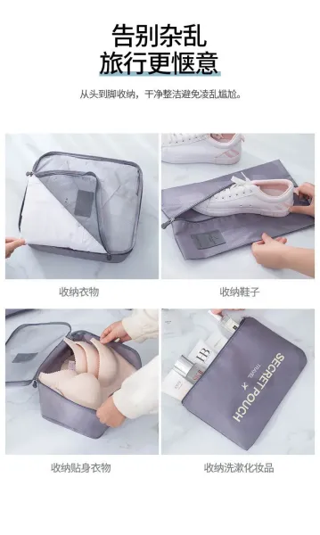 Design Secret Pouch Travel Organizer Set Navy Blue Packing Cubes Travel Bags - 5