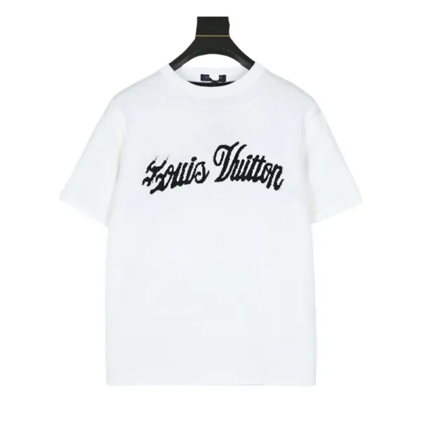 Louis Vuitton Script Logo Embroidered White T-Shirt - 1