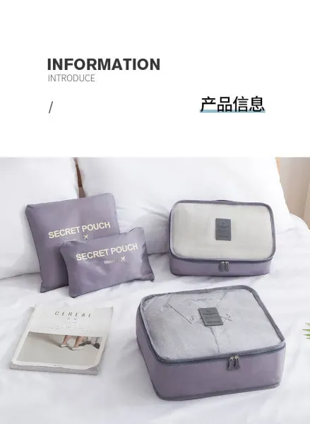 Design Secret Pouch Travel Organizer Set Navy Blue Packing Cubes Travel Bags - 9
