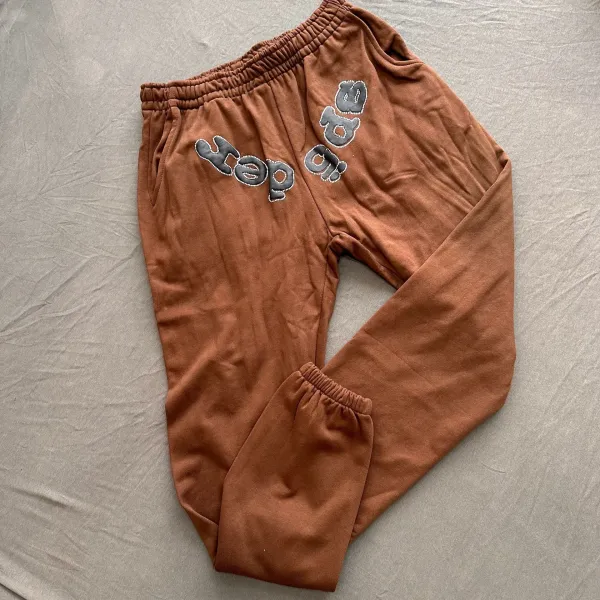 Design Sweatpants Brown Embroidered Script Sweatpants - 1
