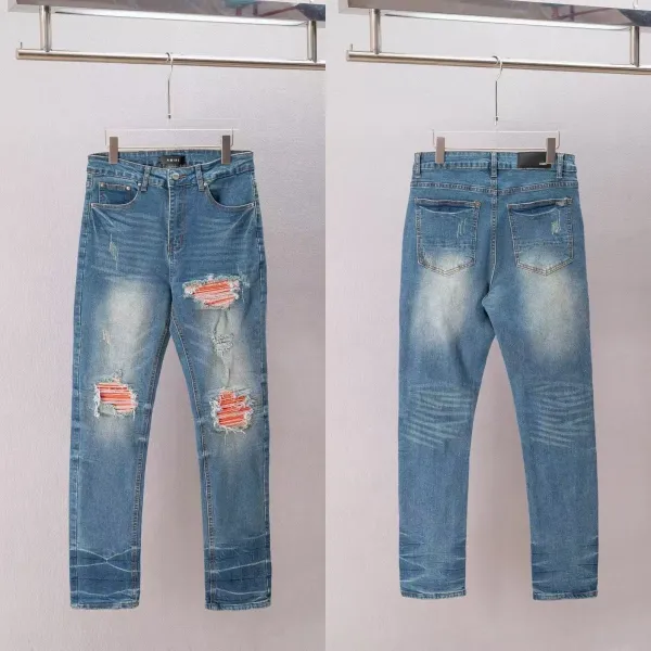 Amiri Distressed Patchwork Denim Jeans Blue - 1