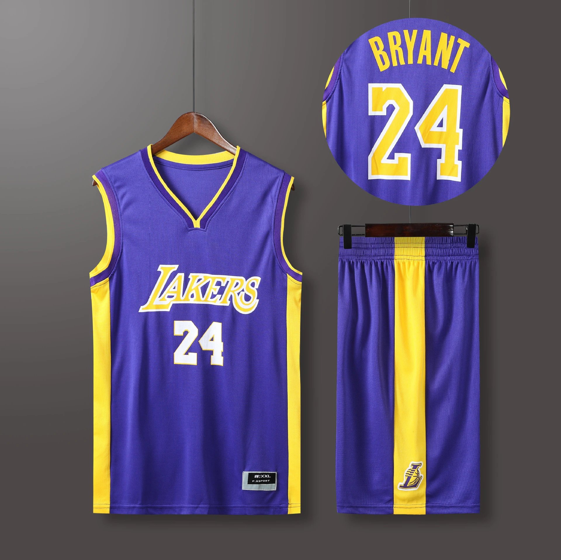 Los Angeles Lakers Kobe Bryant #24 Purple and Gold Basketball Jersey Set