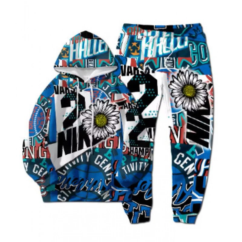 Design Multicolor Graphic Print Hoodie and Sweatpants Set - 1