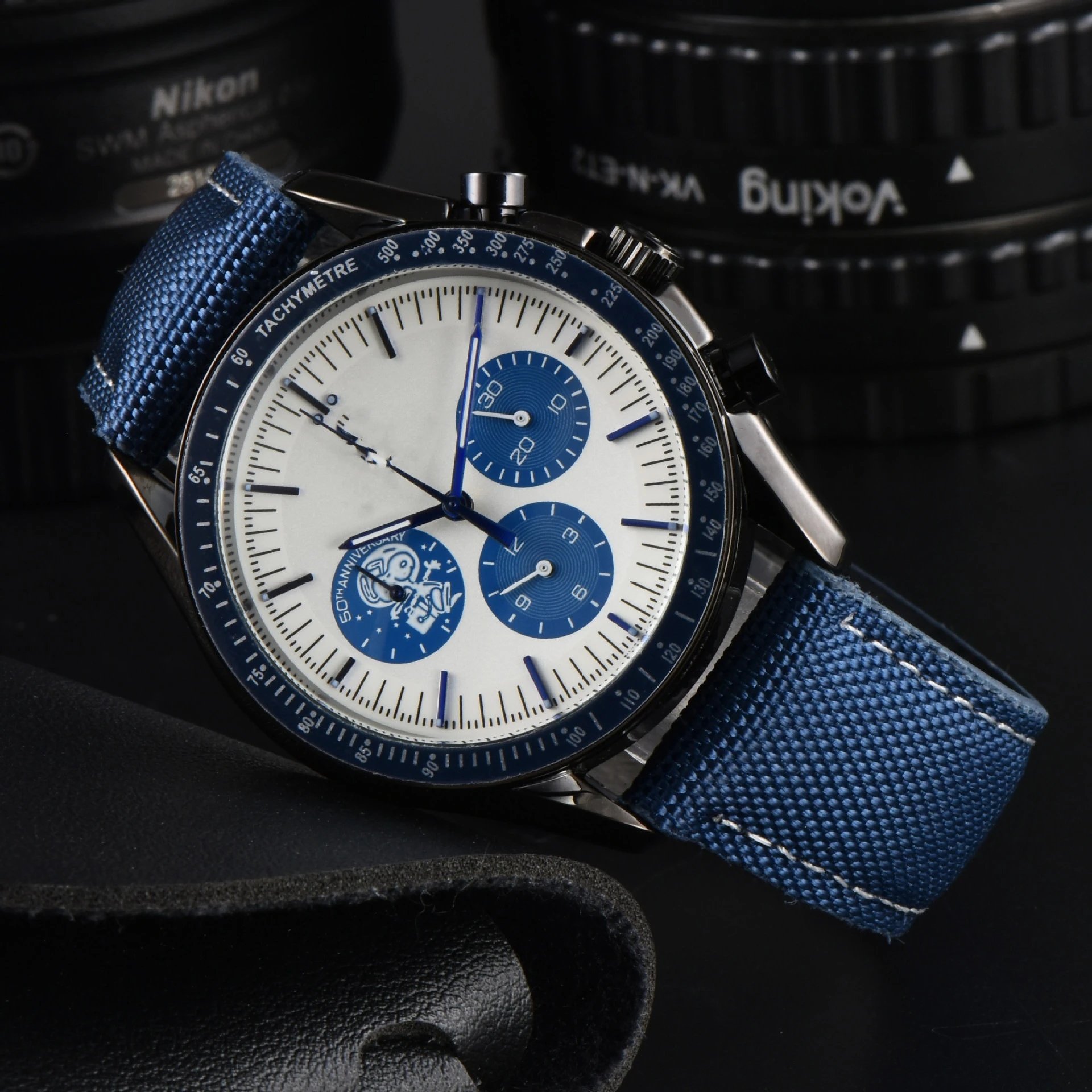 Omega Speedmaster Apollo 11 50th Anniversary Chronograph White Dial Blue Strap Watch Watches - 5