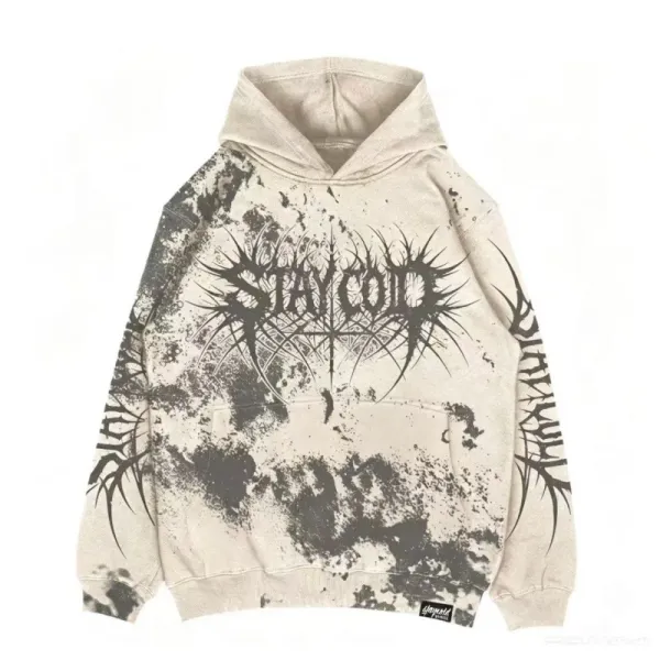 Design Stay Cold x Yaworld Distressed Graphic Hoodie Beige Hoodie - 1