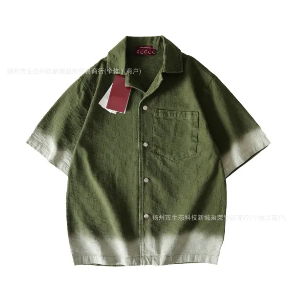 Design Checker Texture T-Shirt White with Green Stripes - 16