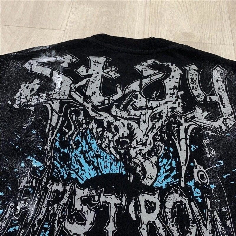 Design First Row Stay Curious Distressed Graphic T-Shirt Black T-Shirts - 7