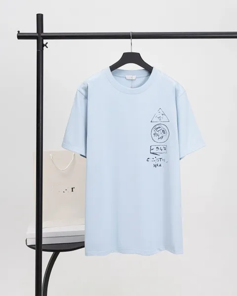 Dior CD Icon Sketch Print Light Blue T-Shirt - 1