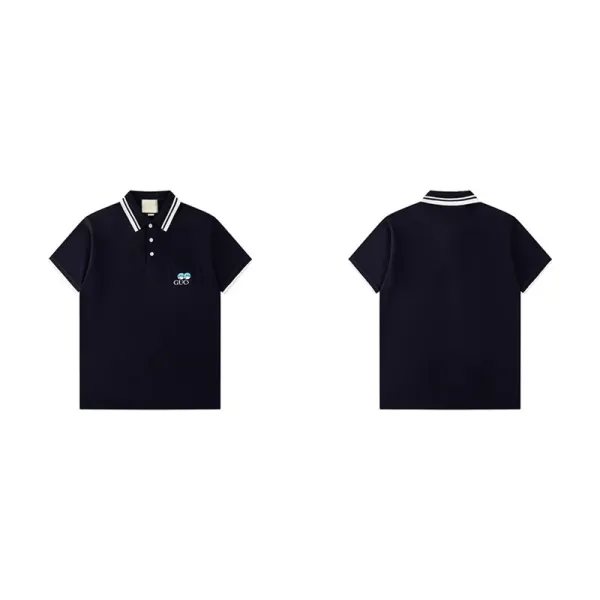 Gucci Polo Shirt Navy with White Trim and Logo Patch Tops.polo - 1