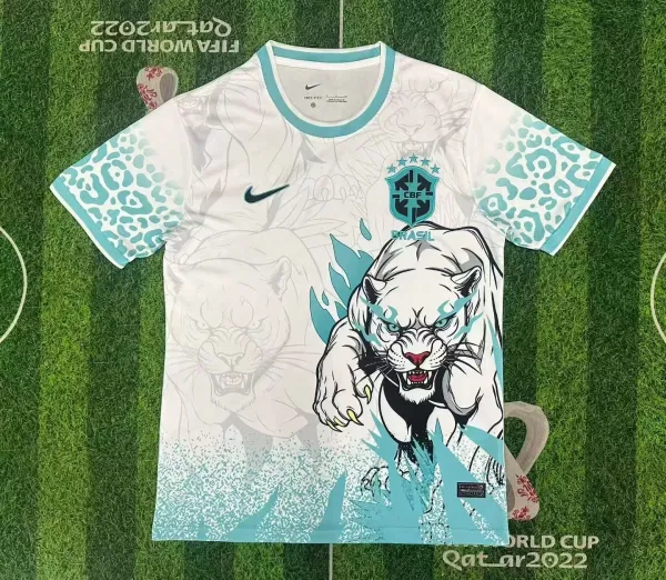 Nike Brazil CBF 2022 World Cup Away Jersey White Turquoise Panther Graphic - 1