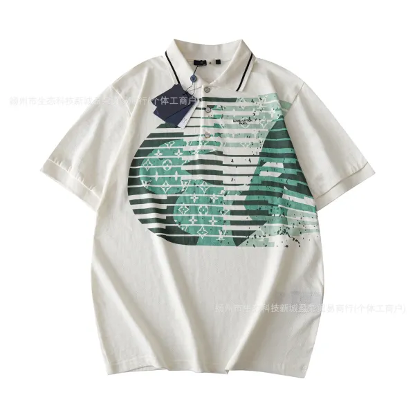 Design Checker Texture T-Shirt White with Green Stripes - 7