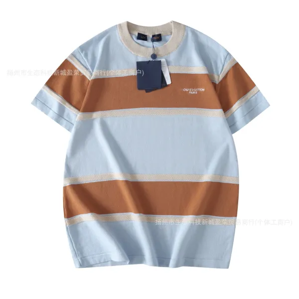 Louis Vuitton Striped Cotton Knit T-Shirt in Sky Blue and Terracotta - 1