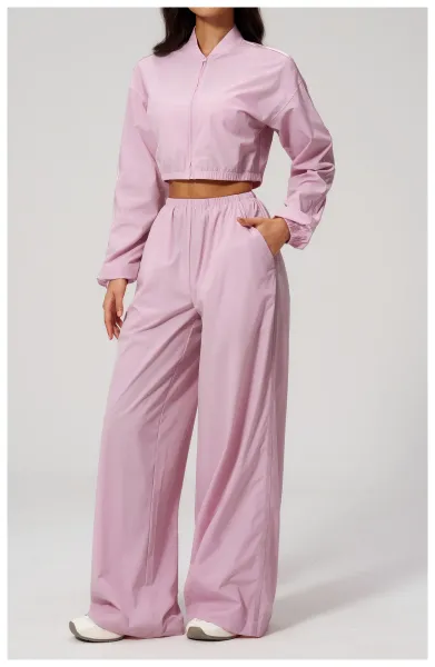 Design Cropped Zip-Up Jacket and Wide-Leg Pants Set in Pale Lime - 20