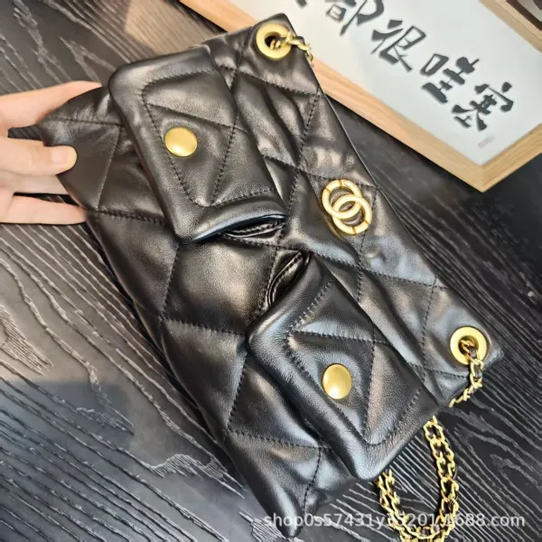 Chanel 22 Bag Black Quilted Leather Chain Shoulder Bag - 6