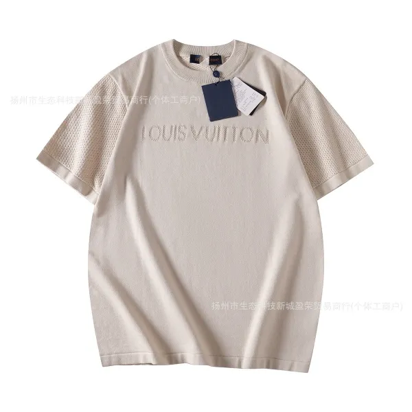 Louis Vuitton Mesh-Panel Knit T-Shirt Beige - 1