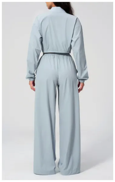 Design Cropped Zip-Up Jacket and Wide-Leg Pants Set in Pale Lime - 27