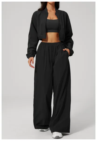 Design Cropped Zip-Up Jacket and Wide-Leg Pants Set in Pale Lime - 42