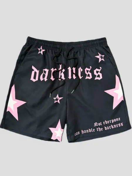 Design Puzzle Print Drawstring Shorts Black - 24