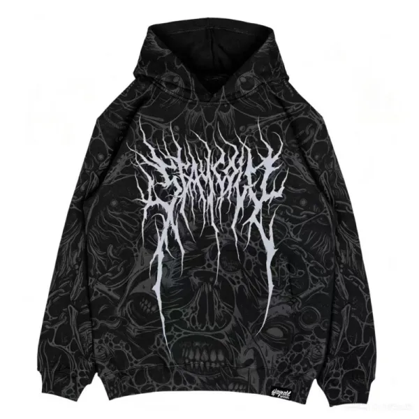 Design Skull Print Hoodie Black - 1