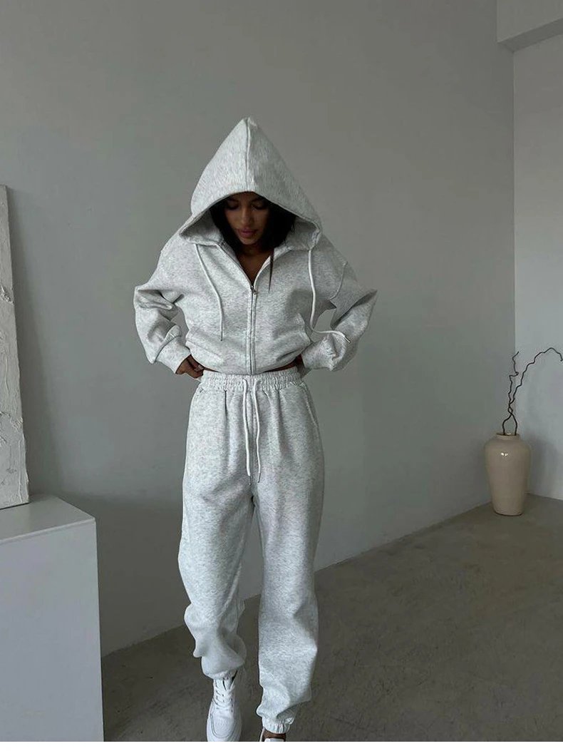 Design Zip-Up Hoodie and Sweatpants Set Gray - 21