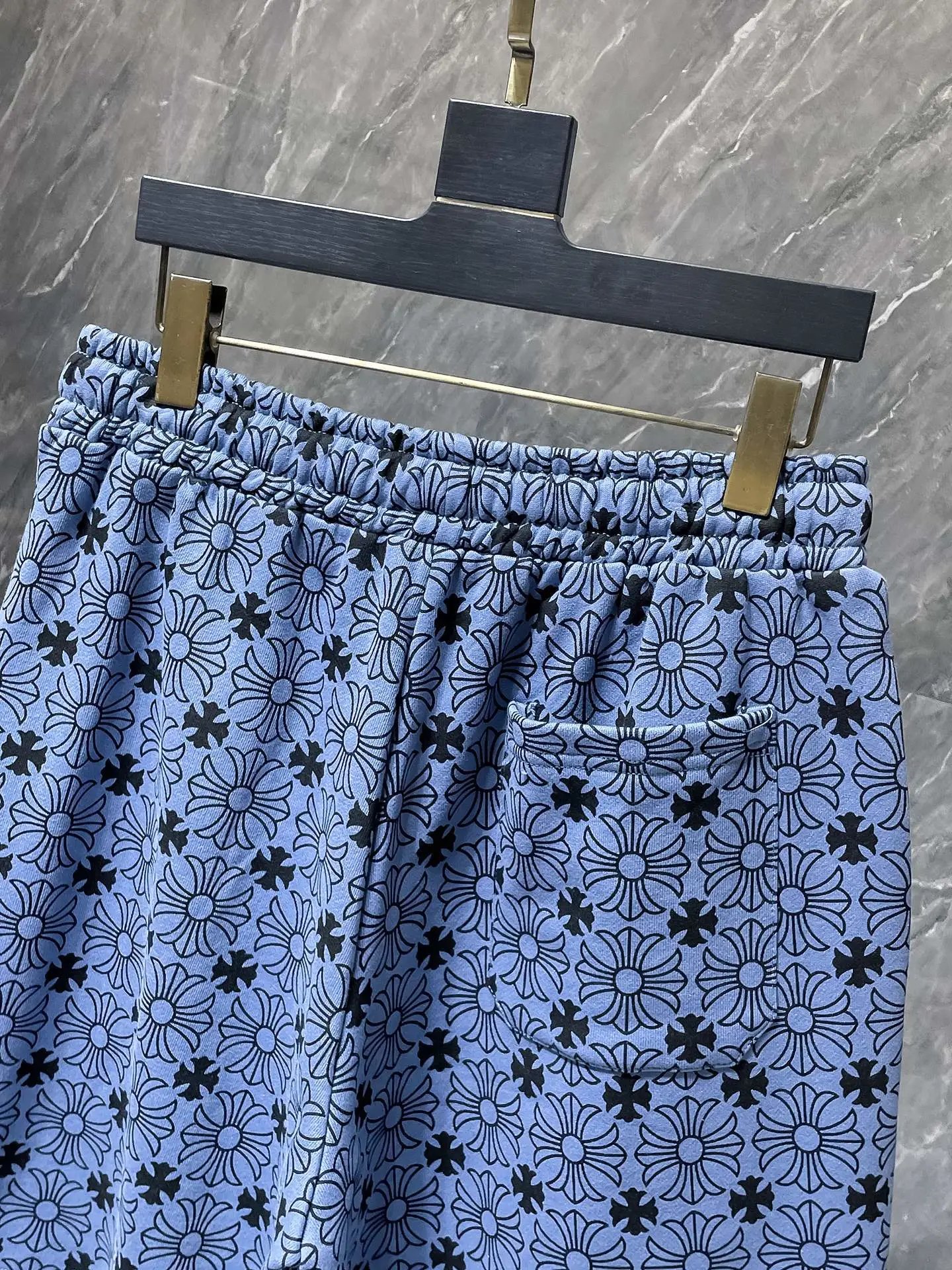 Design Floral Print Drawstring Waist Shorts Blue - 4