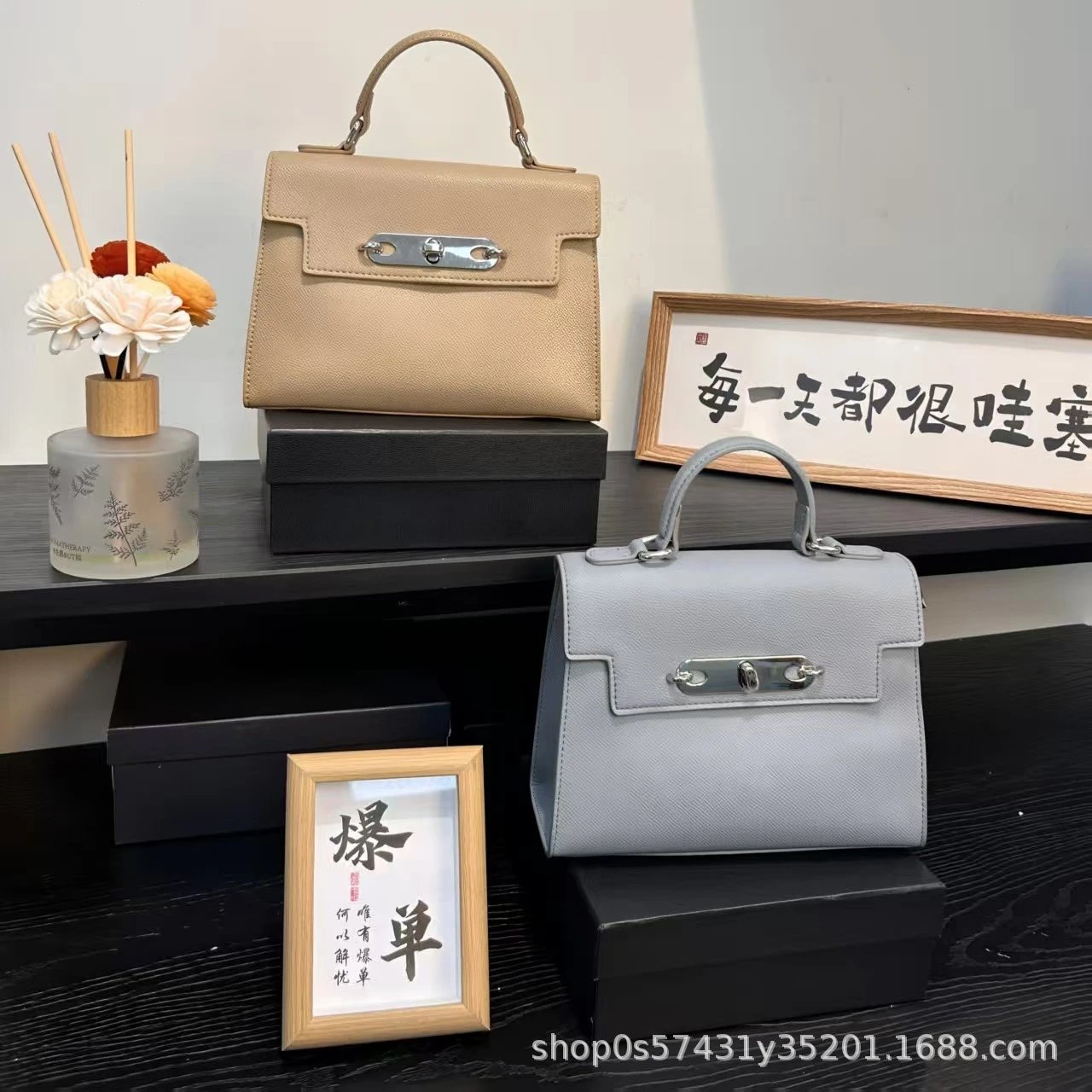 Design Mini Kelly-Style Top Handle Bag Light Gray Handbag - 4