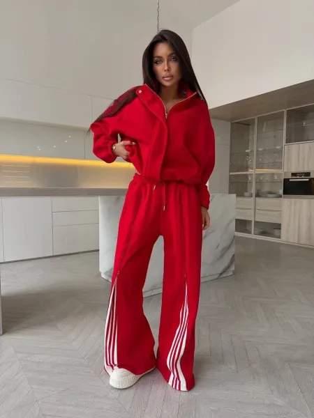 Design Track Suit Set Brown with Blue Stripe Pants Tracksuit - 7
