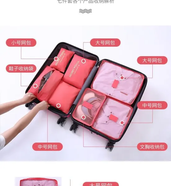 Design Secret Pouch Travel Organizer Set Navy Blue Packing Cubes Travel Bags - 15