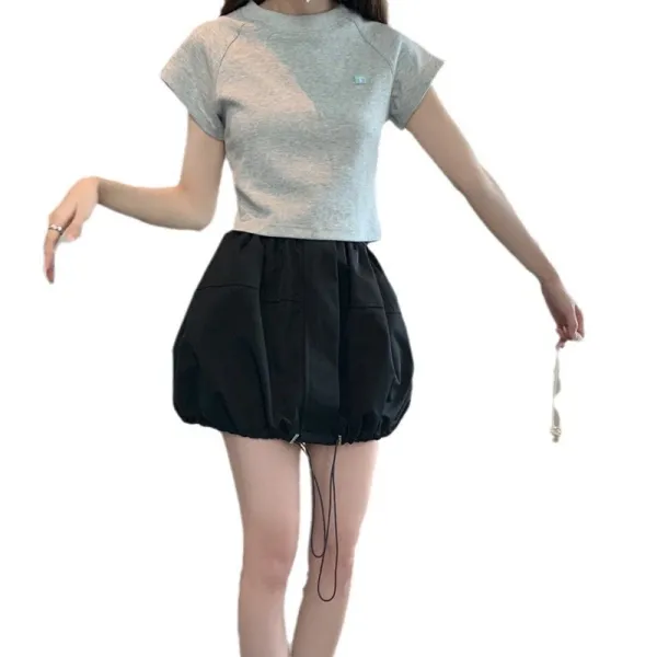 Design Cap-Sleeve Crop Top White + Wide-Leg Pants Light Blue Clothing - 7