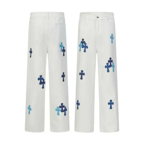 Chrome Hearts Cross-Embroidered Wide-Leg Pants White - 1