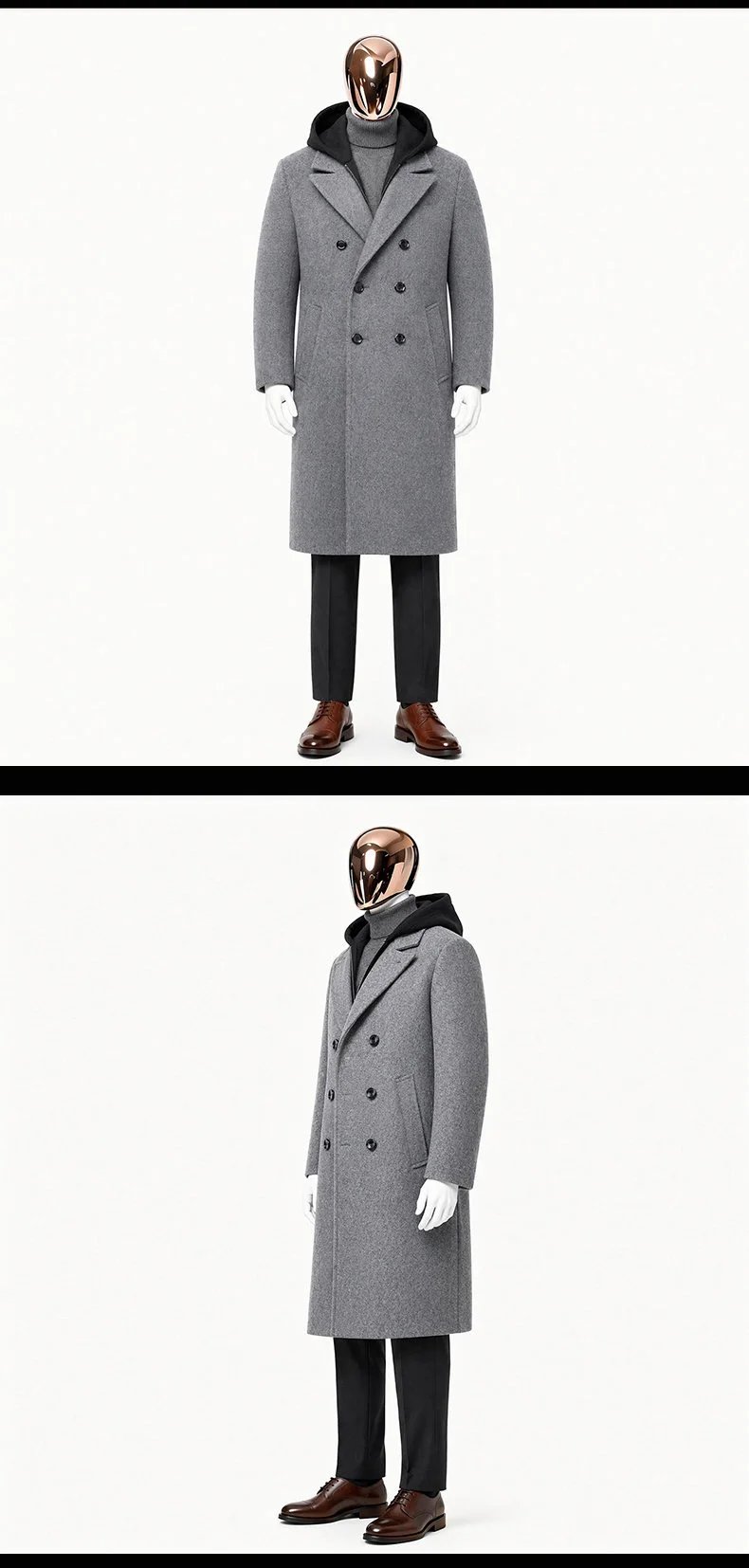 Design Double-Breasted Wool Coat Gray Men's Overcoat Outerwear.coat - 12