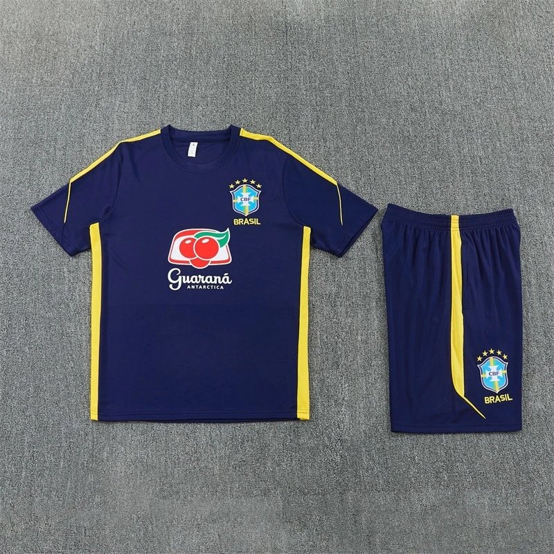 CBF Brazil Training Kit Navy Blue with Yellow Accents Jersey and Shorts Sets