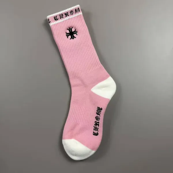 Chrome Hearts Pink Crew Socks with Cross Logo - 1